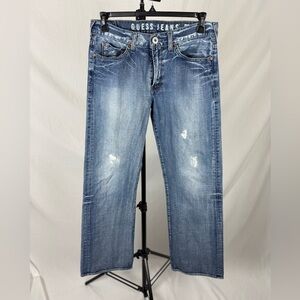 GUESS Men’s Cliff Boot Fit Jeans | W33 L34 | Distressed Denim